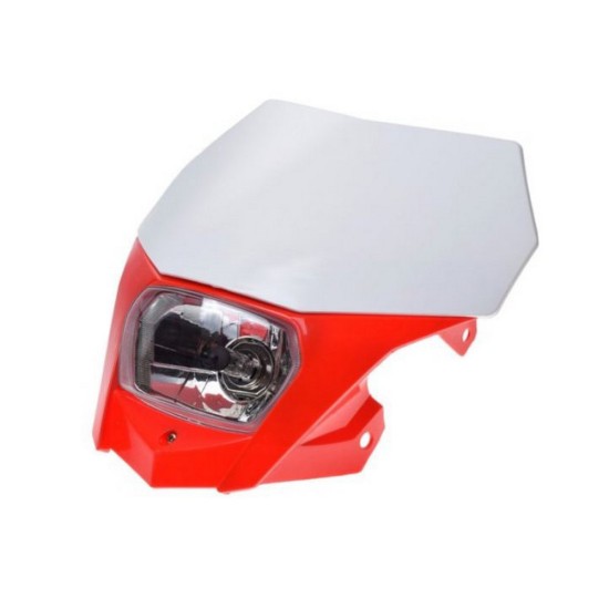 Far moto universal + kit prinderi, alb/rosu