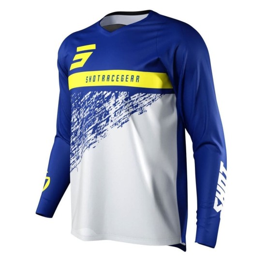 Tricou cross/enduro Shot Racing Devo Roll albastru/alb/galben marime XL