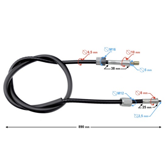 Cablu kilometraj moped, lungime 890mm