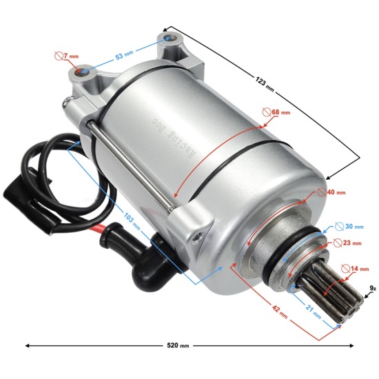 Electromotor CG150-200, 9 dinti, grosime ax 14mm