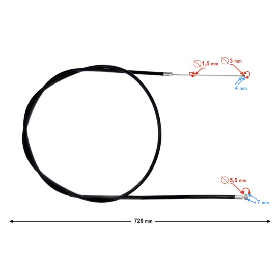 Cablu acceleratie Pocket-Bike-Mini-Cross, lungime 720mm