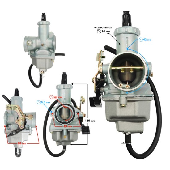 Carburator atv PZ30 200-250cc, Bashan-Alaska, soc pe cablu