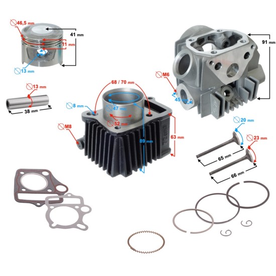 Set cilindru-chiuloasa-supape moped-atv 4T 47mm 70cc