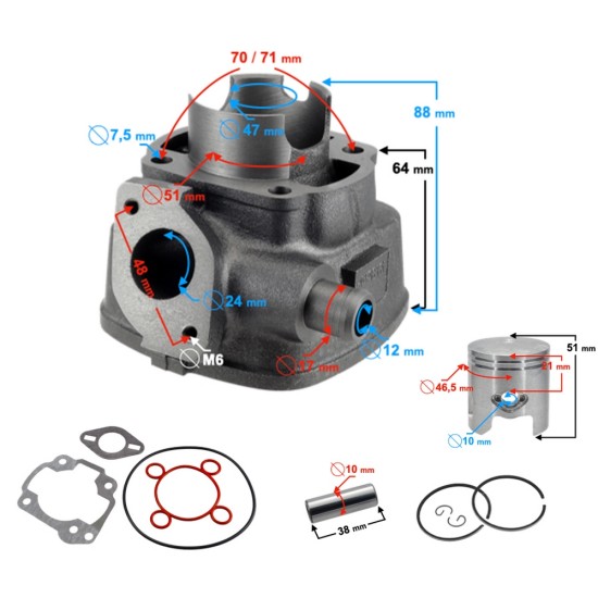 Set motor scuter Apriia SR 50 80cc, 47.00mm