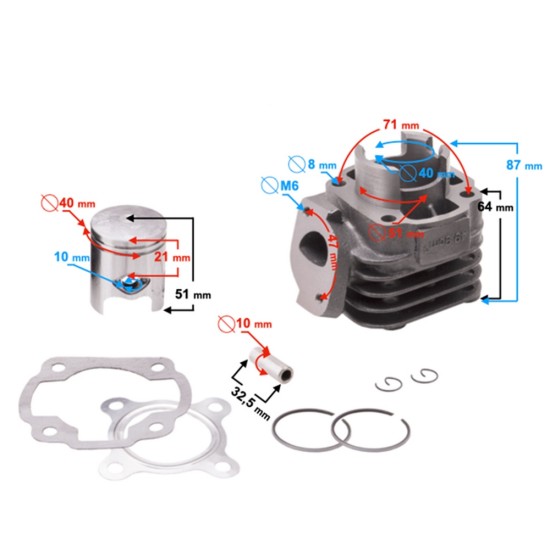 Set motor scuer Minarelli-Yamaha-Aprilia 50cc, 40.0mm