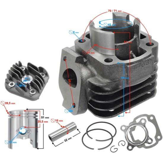 Set cilindru-chiuloasa Aprilia-Yamaha-Minarelli 50cc, 40.00mm, bolt 10mm