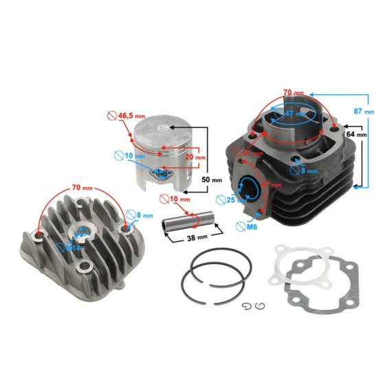 Set cilindru-chiuloasa Aprilia-Yamaha-Minarelli 70cc, 40.00mm, bolt 10mm