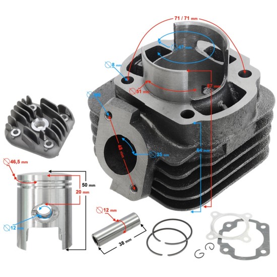 Set cilindru-chiuloasa Keeway 70cc, 47.00mm, bolt 12mm
