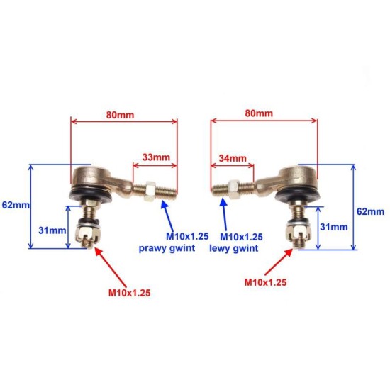 Set capete de bara atv 200-250cc 10mm, Rival Store